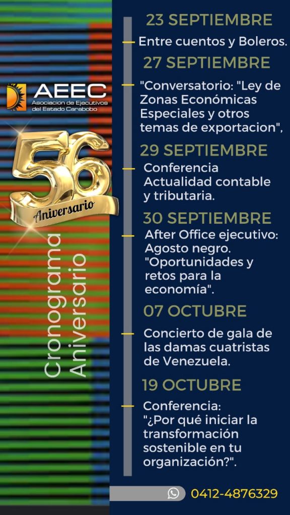 Cronograma de Eventos del 56 Aniversario de la Asociación de Ejecutivos del Estado Carabobo
